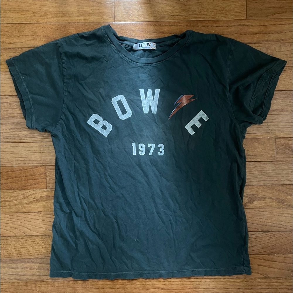 Anthropologie Black Bowie 1973 Graphic Tee with Copper Lightning Bolt